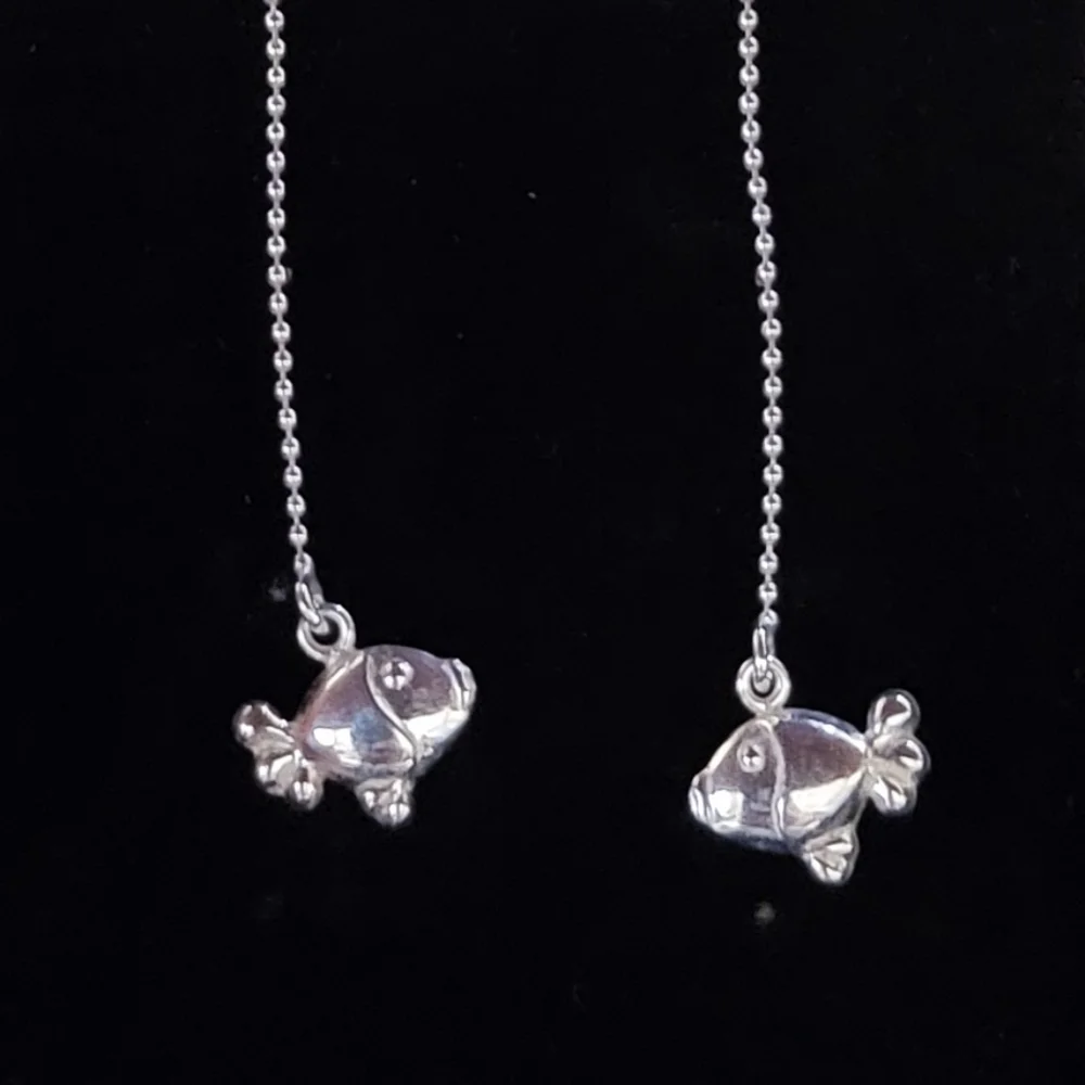 Sterling Silver Fish on the Line Earrings